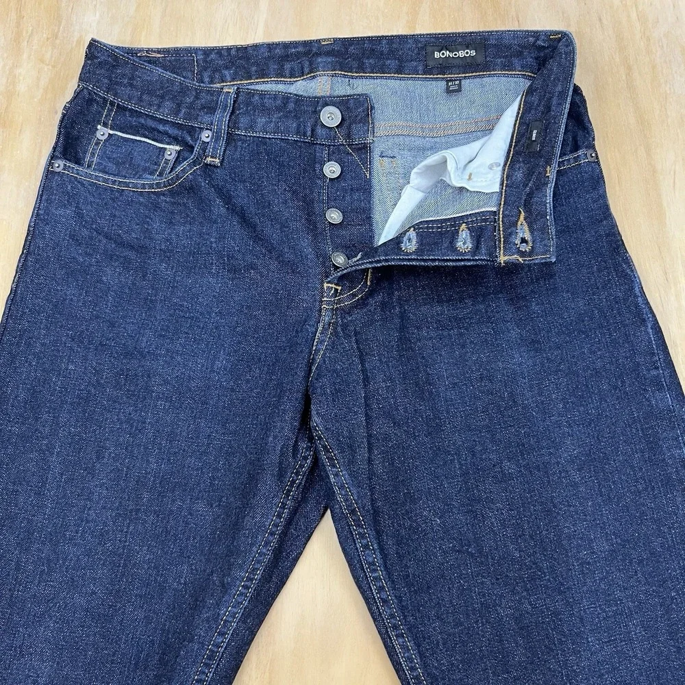 Bonobos Selvedge Denim Jeans Mens (Actual Size 31x30) Slim Fit Straight Leg Navy